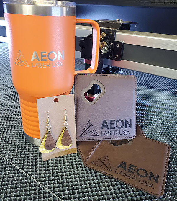 Custom Tumbler, Earrings, and coasters with free啪啪视频 logo engraved